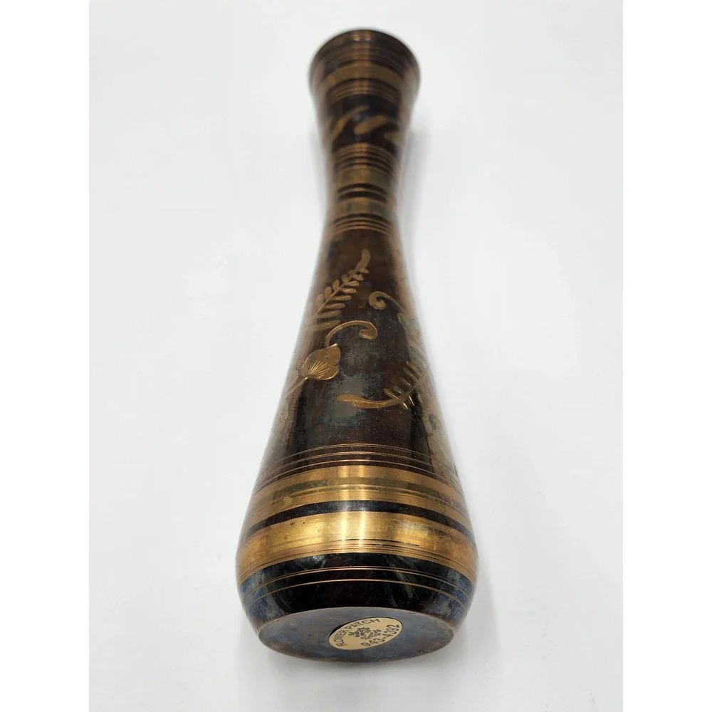 DECORATIVE BRASS FLORAL ETCHED‎ VASE INDIAN ORIGIN